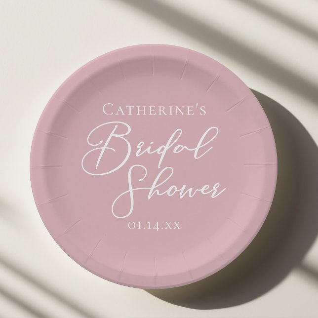 Dusty Rose Pink Bridal Shower Personalised Paper Plate (Creator Uploaded)