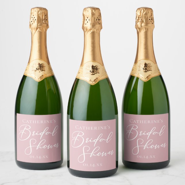 Dusty Rose Pink Bridal Shower Personalised Sparkling Wine Label (Bottles)