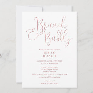 Dusty Rose Pink Brunch And Bubbly Bridal Shower Invitation