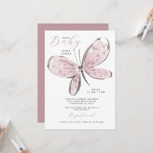 Dusty Rose Pink Butterfly Baby Shower Invitation