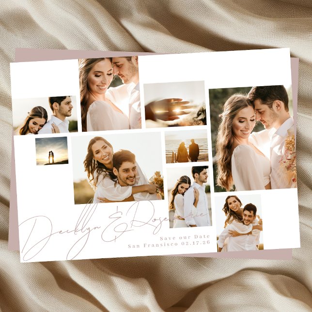 Dusty Rose Pink Collage Multi Photo Save The Date (Creator Uploaded)