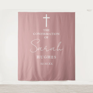 Dusty Rose Pink Confirmation Photo Backdrop Tapestry