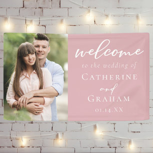 Dusty Rose Pink Couple Photo Romantic Wedding Banner