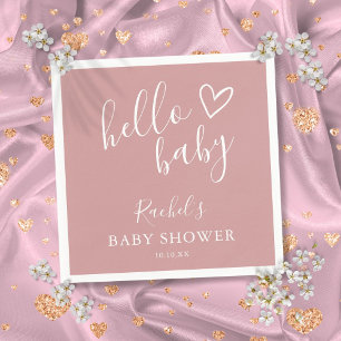 Dusty Rose Pink Cute Heart Girl Hello Baby Shower  Napkin