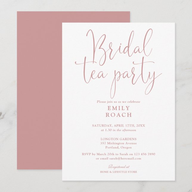 Dusty Rose Pink  Elegant Bridal Tea Party Shower Invitation (Front/Back)