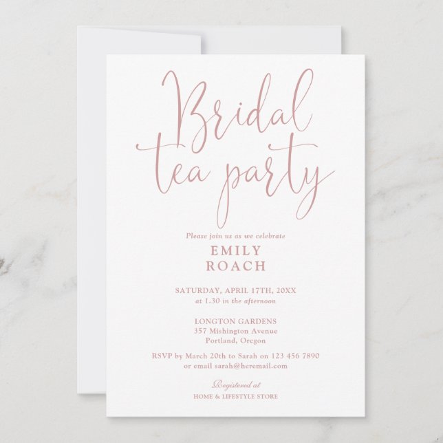 Dusty Rose Pink  Elegant Bridal Tea Party Shower Invitation (Front)