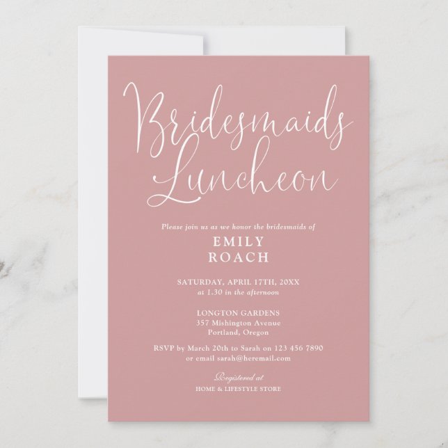 Dusty Rose Pink  Elegant Bridesmaids Luncheon Invitation (Front)