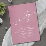 Dusty Rose Pink Elegant Girly Womens 60th Birthday Invitation<br><div class="desc">Elegant and simple 60th birthday invitations with heading "sixty" text in a handwritten script. White font on a pale purple-pink.</div>