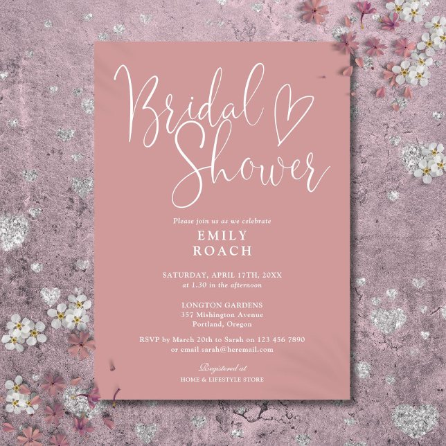 Dusty Rose Pink Elegant Script Bridal Shower Invitation (Dusty Rose Pink Elegant Script Bridal Shower Invitation)