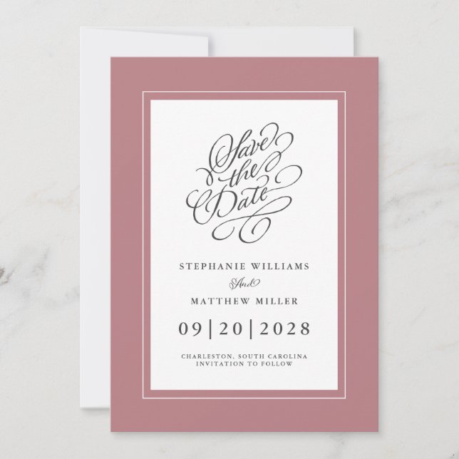 Dusty Rose Pink Elegant Wedding Engagement Chic Save The Date (Front)