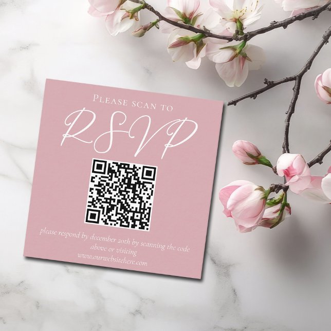 Dusty Rose Pink Feminine QR Code Wedding RSVP Enclosure Card (Creator Uploaded)