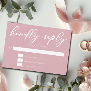Dusty Rose Pink Feminine Typography Wedding RSVP Card
