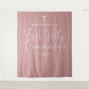 Dusty Rose Pink First Holy Communion Backdrop Tapestry