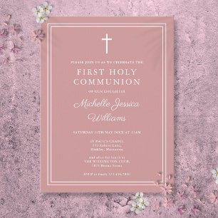 Dusty Rose Pink First Holy Communion Invitation Postcard