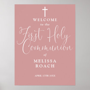Dusty Rose Pink First Holy Communion Welcome Sign