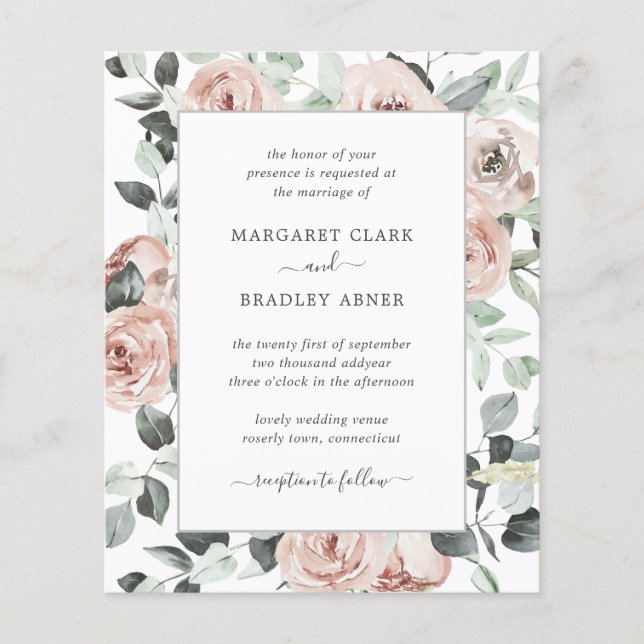 Dusty Rose Pink Floral Budget Wedding Invitation Flyer (Front)