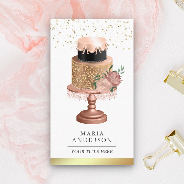 Dusty Rose Pink Floral Cake Pastry Chef Bakery Business Card (Creator Uploaded)