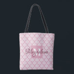 Dusty Rose Pink Floral Chic Damask Monogram & Name Tote Bag<br><div class="desc">This beautiful over the shoulder tote bag features a classic white damask pattern over a dusty rose or pink background. The design is personalised with a monogram initial letter as well as an elegant script name giving it a simple modern style with vintage overtones of the Victorian era. Perfect for...</div>