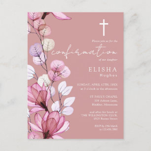 Dusty Rose Pink Floral Confirmation Invitation Postcard