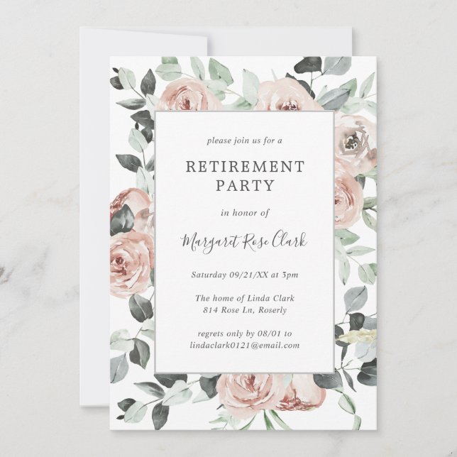 Dusty Rose Pink Floral Elegant Retirement Party Invitation (Front)