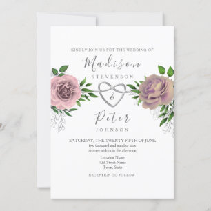 Dusty Rose Pink Floral Greenery Wedding Invitation