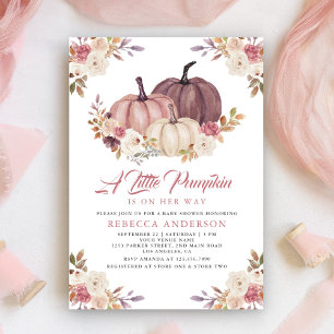 Dusty Rose Pink Floral Pumpkin Baby Shower Invitation