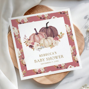 Dusty Rose Pink Floral Pumpkin Baby Shower Napkin