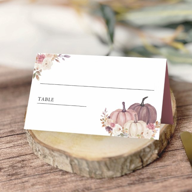 Dusty Rose Pink Floral Pumpkin  Place Card (Creator Uploaded)