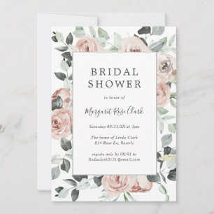 Dusty Rose Pink Floral Sage Greenery Bridal Shower Invitation