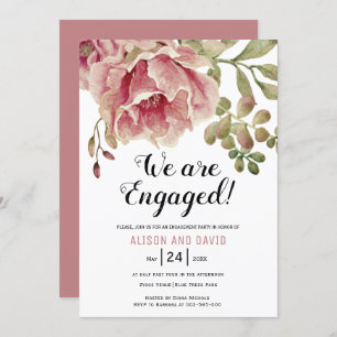 Dusty rose pink floral wedding engagement party  invitation