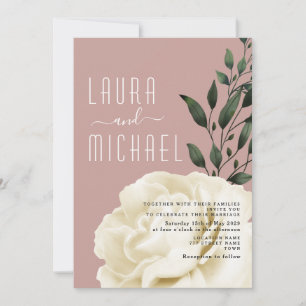 Dusty Rose Pink Floral Wedding Invitation
