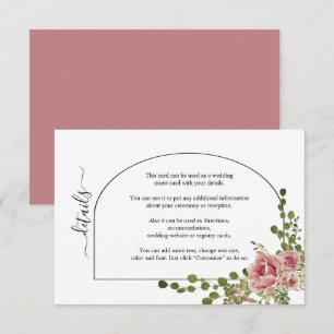 Dusty rose pink flowers and arch floral wedding enclosure card