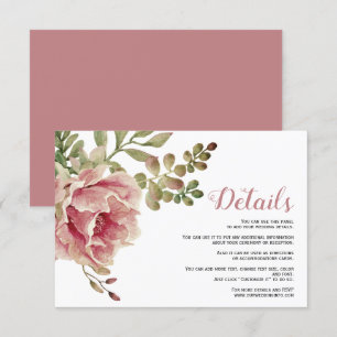 Dusty rose pink flowers floral wedding details enclosure card