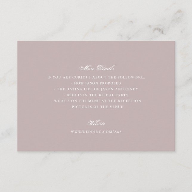 Dusty Rose Pink Formal Classic Elegant Wedding Enclosure Card (Front)