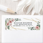 Dusty Rose Pink Gold Floral Return Address Label<br><div class="desc">Design features an elegant geometric gold coloured (printed) frame decorated with watercolor roses in shades of dusty rose pink,  mauve and similar shades with white floral elements over various types of greenery branches and leaves.</div>