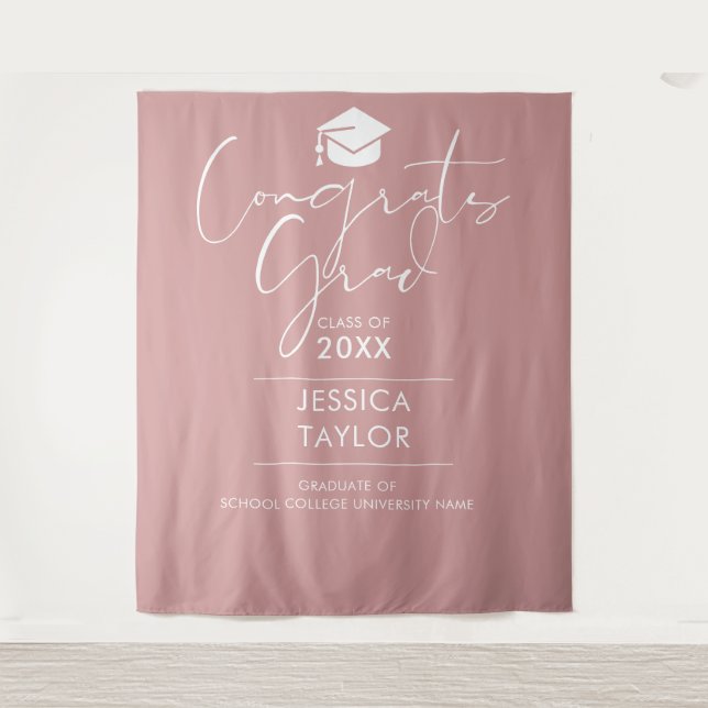 Dusty Rose Pink Graduation Party Photo Backdrop Tapestry (Front)