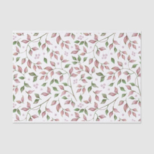 Dusty Rose Pink Green Leaves Tissue Paper