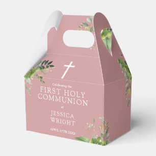 Dusty Rose Pink Greenery First Holy Communion Favour Box