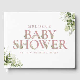 Dusty Rose Pink Greenery Letter Baby Shower Guest Book
