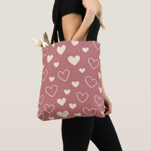 Dusty Rose Pink Ivory Hearts Tote Bag