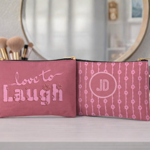 Dusty Rose Pink Large Text With Flowers Accessory Pouch