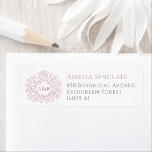 Dusty rose pink leaves wedding return address label