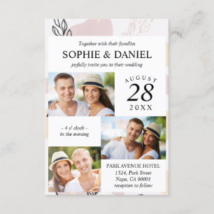 Dusty Rose Pink Line Art Abstract 3 Photo Wedding Invitation