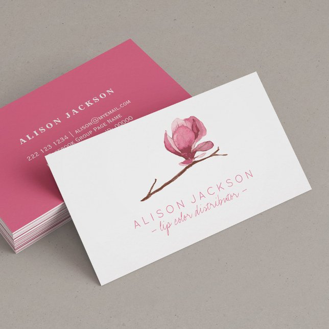 Dusty rose pink magnolia lip colour distributor business card (Creator Uploaded)