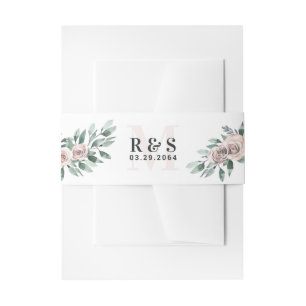 Dusty Rose Pink Mauve Boho Greenery Floral Wedding Invitation Belly Band