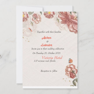 Dusty Rose Pink Mauve Gold Greenery Floral Wedding Invitation
