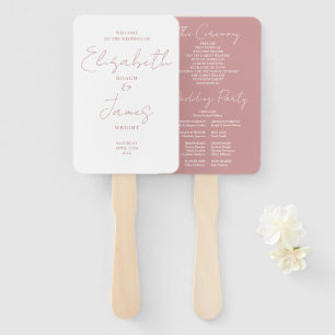 Dusty Rose Pink Minimalist Script Wedding Program Hand Fan