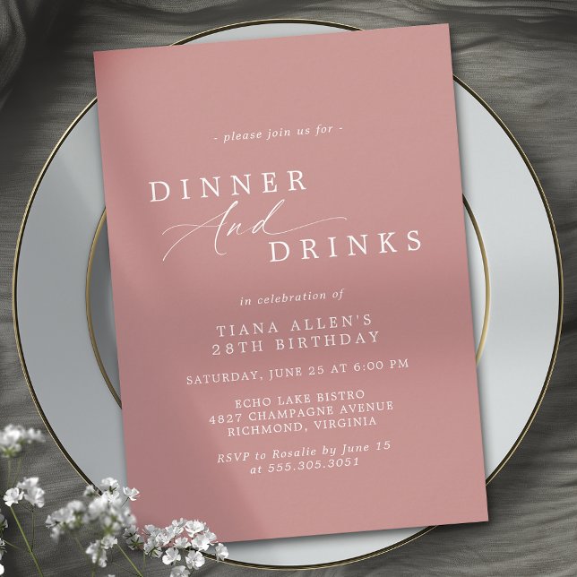 Dusty Rose Pink | Modern Adult Birthday Dinner Invitation (Creator Uploaded)