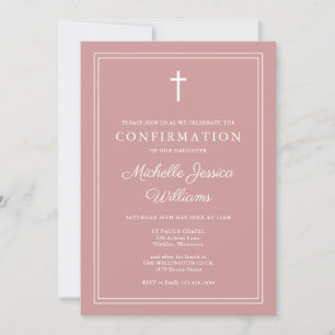 Dusty Rose Pink Modern Border Confirmation Invitation
