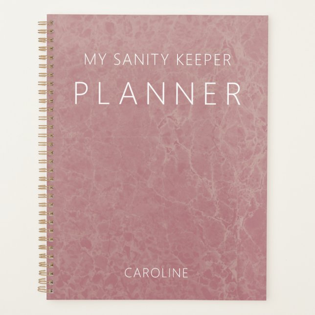Dusty Rose Pink Modern Marble Planner (Front)